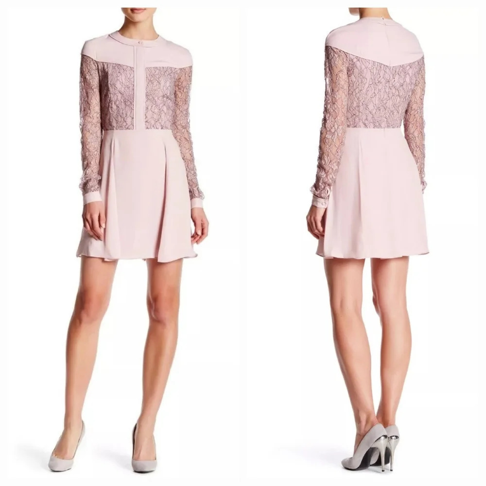 Rebecca Minkoff Mira Lace Inset Flared Dress in Blush Pink